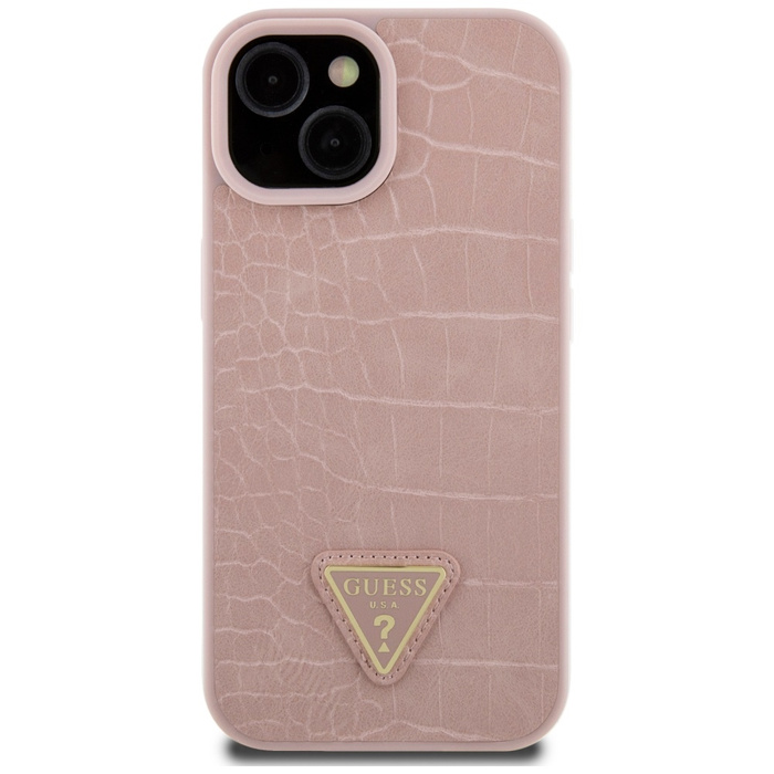 Etui Guess GUHCP15SPCRTHCP iPhone 15 6.1" różowy/pink hardcase Croco Triangle Metal Logo Case