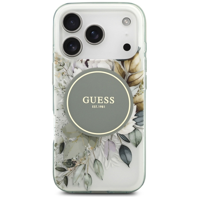 Etui Guess IML Flower & Tonal Circle     MagSafe do iPhone 17 Pro Max zielony