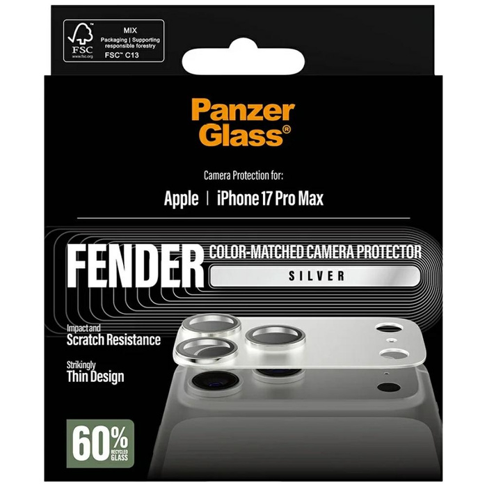 Szkło hartowane na obiektyw PanzerGlass  Fender Camera Protector do iPhone 17 Pro Max srebrny