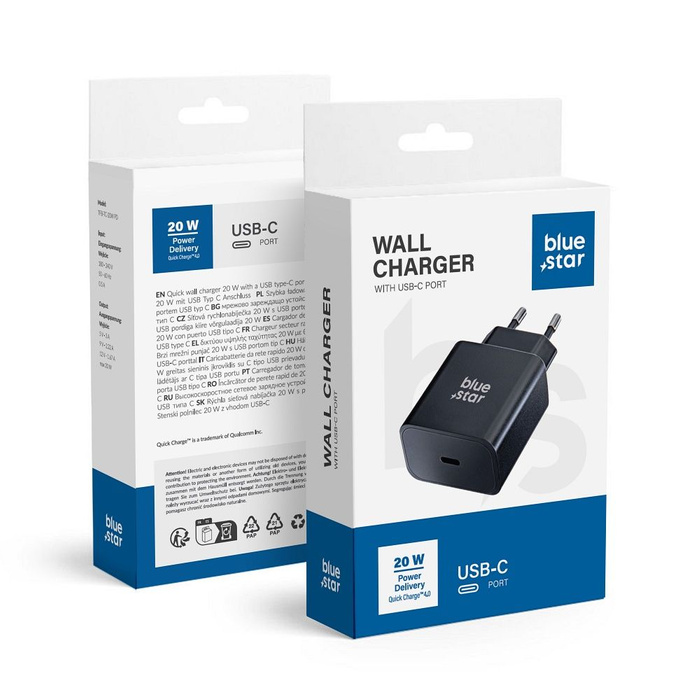 Ładowarka sieciowa do telefonu Blue Star USB C QC4.0 PD 3A 20W TFB-TC-20WPD czarna