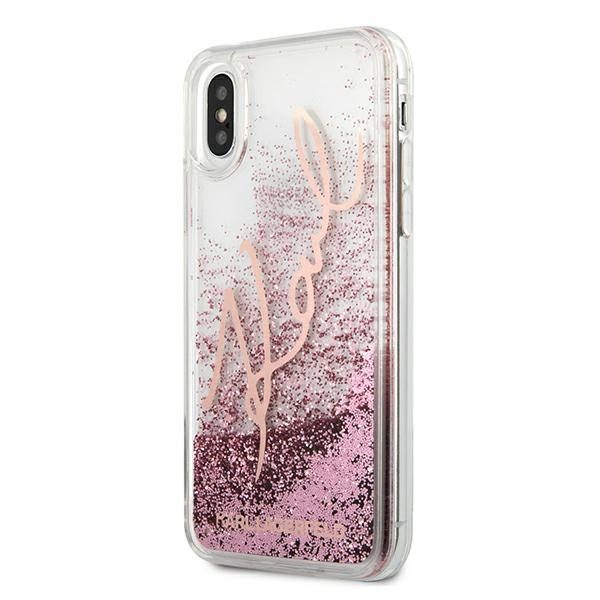 Etui KARL LAGERFELD Apple iPhone X Xs Glitter Signature Różowy Złoty Case