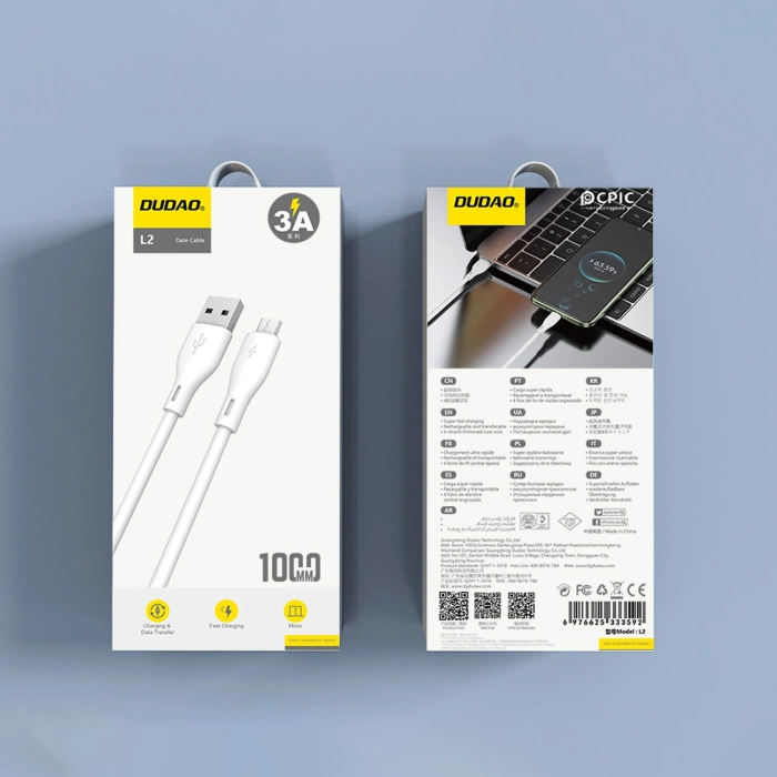 Dudao przewód kabel USB / micro USB 3A 1m biały (L2M 1m white)