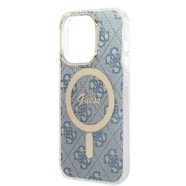 Zestaw Etui Guess Case+ Charger iPhone 14 Pro 6,1" niebieski/blue hard case 4G Print MagSafe