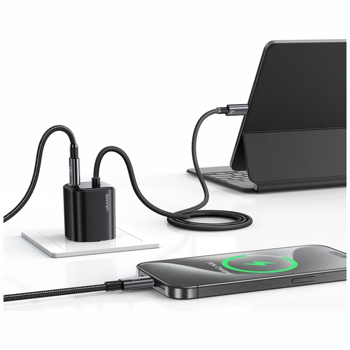 Ładowarka sieciowa USAMS JC Series CC264 30W GaN Mini Fast Charger 2xUSB-C czarny