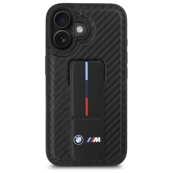 Etui BMW iPhone 16 6.1" czarny/black hardcase M Grip Stand Smooth and Carbon
