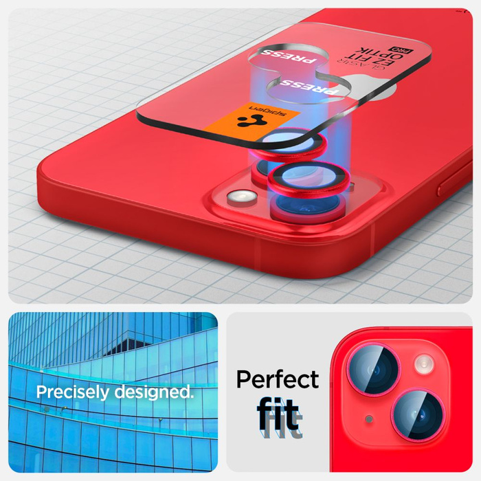 Osłona Aparatu Spigen Optik.tr ”ez Fit” Camera Protector 2-pack iPhone 15 / 15 Plus / 14 / 14 Plus Red