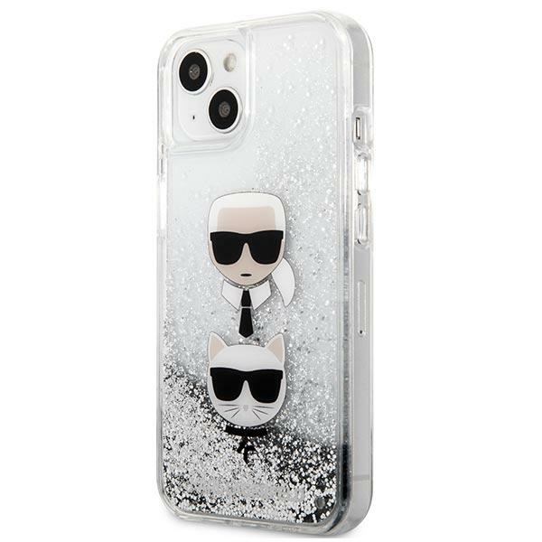 Etui KARL LAGERFELD Apple iPhone 13 Mini Liquid Glitter Karl&Choupette Head Srebrny Hardcase