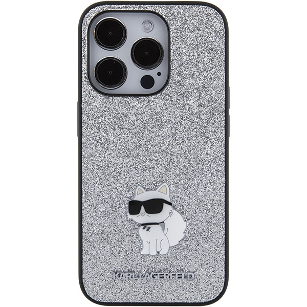 Etui Karl Lagerfeld KLHCP15XGCNPSG iPhone 15 Pro Max 6.7" srebrny/silver hardcase Fixed Glitter Choupette Logo Metal Pin