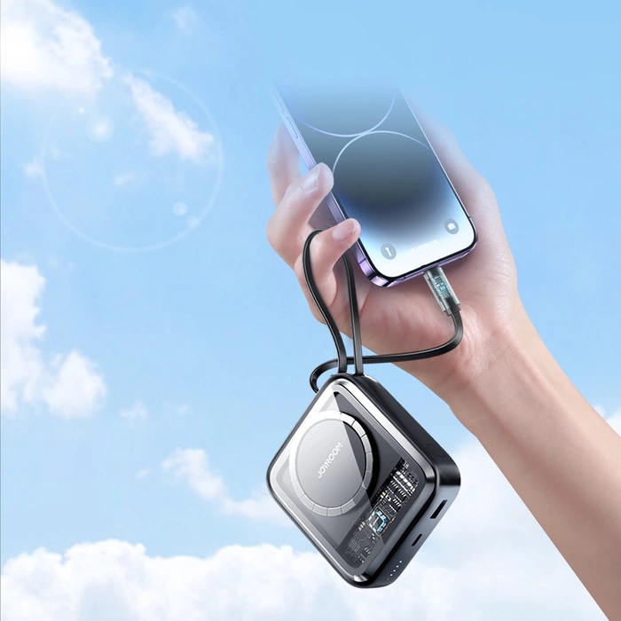 Joyroom powerbank indukcyjny 10000mAh Icy Series 22.5W z wbudowanym kablem Lightning czarny (JR-L007)