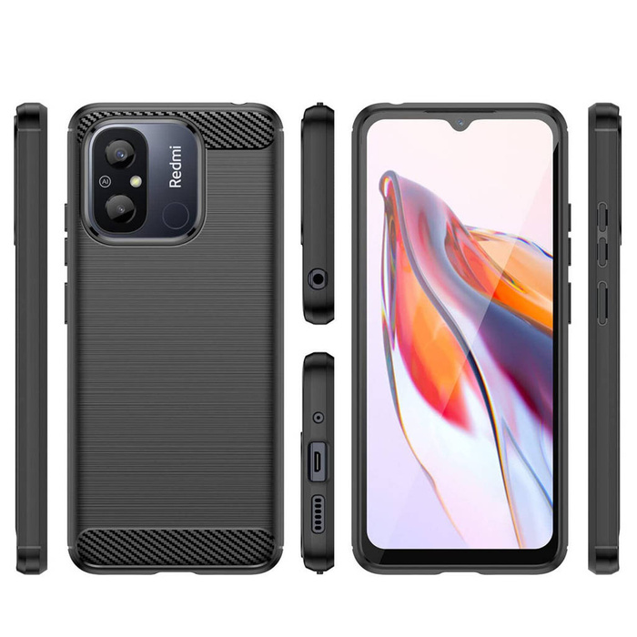 Etui Carbon Case etui do Xiaomi Redmi 11A / Poco C55 / Redmi 12C elastyczny silikonowy karbonowy pokrowiec czarne Case