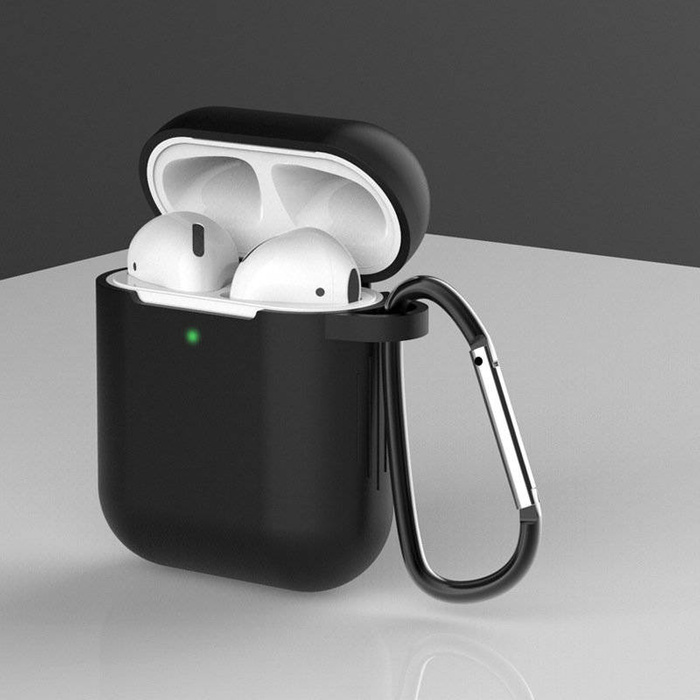 Etui do AirPods 2 / AirPods 1 silikonowy miękki pokrowiec na słuchawki + brelok karabińczyk zawieszka czarny (case D)