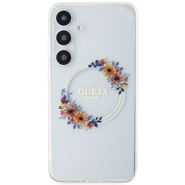 Etui Guess GUHMS24MHFWFCT S24+ S926 przeźroczysty/transparent hardcase IML Flowers Wreath MagSafe Case