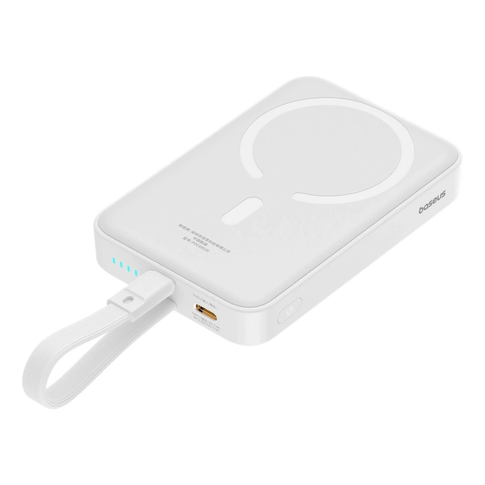 Powerbank Baseus Magnetic Mini MagSafe 10000mAh 20W z wbudowanym kablem Lightning 0.3m Biały