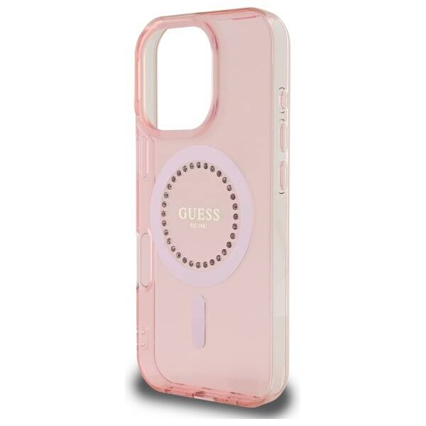 Etui Guess iPhone 16 Pro 6.3" różowy/pink hardcase IML Rhinestones MagSafe