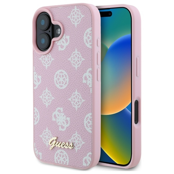 Etui Guess iPhone 16 różowy/pink HC MagSafe PU Peony Script