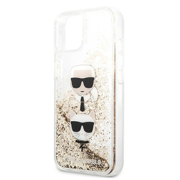 Etui KARL LAGERFELD Apple iPhone 13 Mini Liquid Glitter Karl&Choupette Head Złoty Hardcase