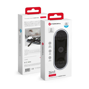 Ładowarka indukcyjna Forcell F-Energy Ellipse 3w1 Qi QC 15W kompatybilna z Apple + kabel USB C do USB A czarna