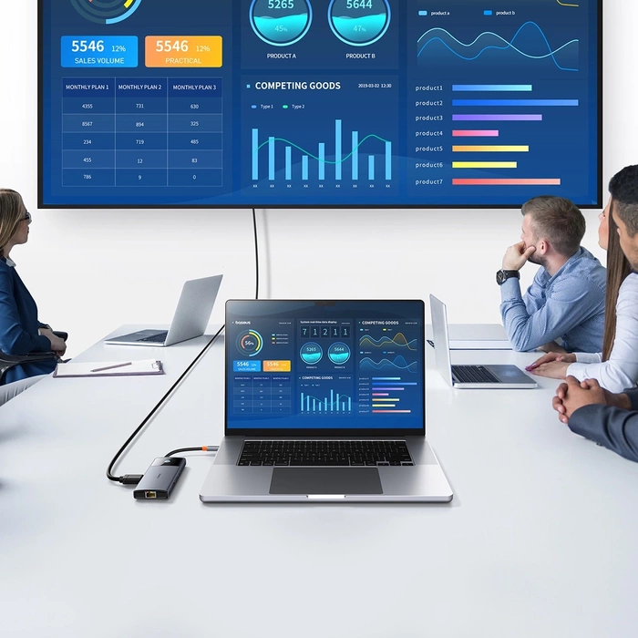 HUB USB 6w1 Baseus Metal Gleam Series II USB-A/USB-C/USB-C PD/HDMI/RJ45/SD/TF - czarny