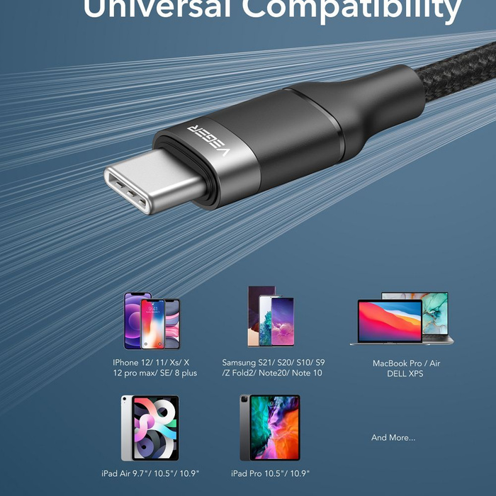 VEGER kabel Typ C do Typ C PD 5A 100W CC02 1,5 m czarny 