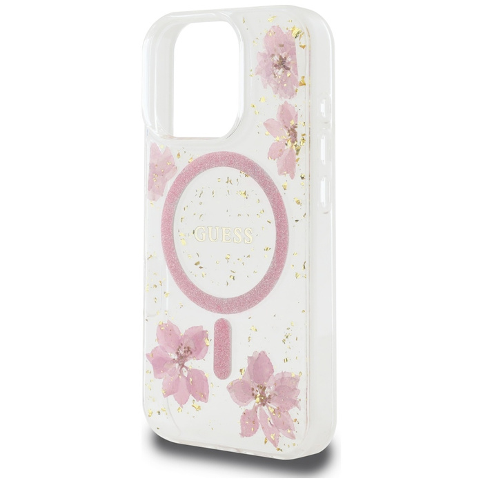 Etui Guess Resin Flowers MagSafe do      iPhone 16 Pro Max różowy