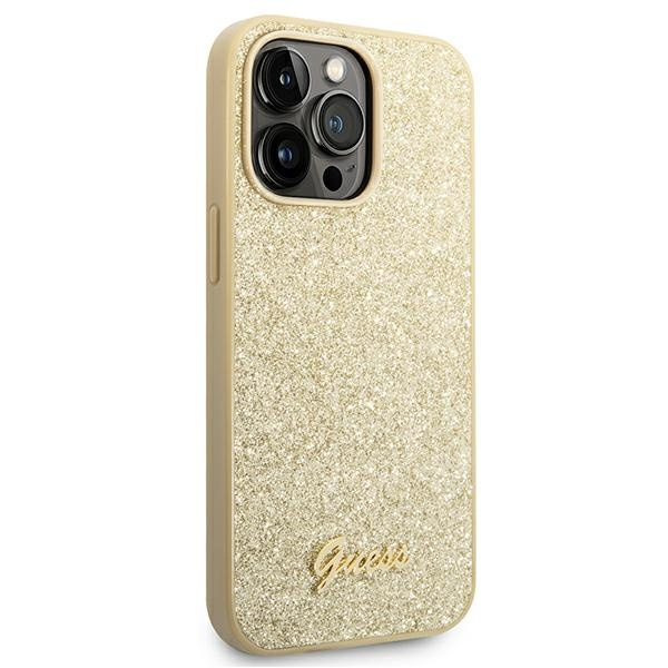 Etui GUESS Apple iPhone 14 Pro Max Glitter Script Złoty Hardcase