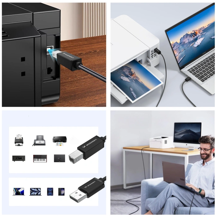 Kabel Wozinsky WKDDY3S USB-B - USB-A 480Mb/s 2m - czarny