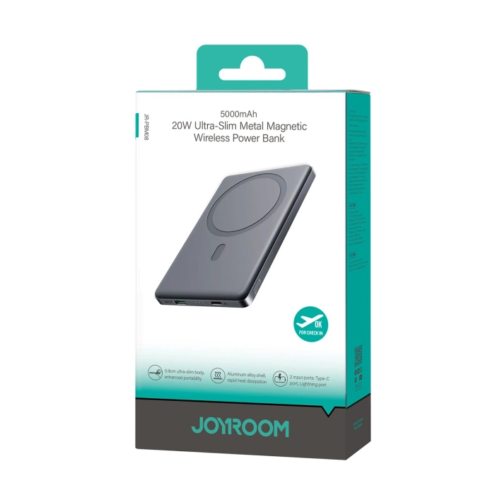 Powerbank Joyroom JR-PBM08 5000mAh 20W z ładowaniem indukcyjnym - szary