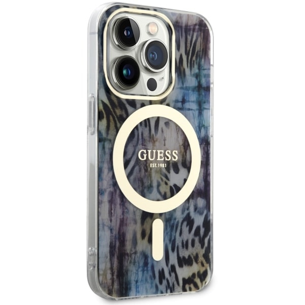 Etui Guess GUHMP14LHLEOPWB iPhone 14 Pro 6.1" niebieski/blue hardcase Leopard MagSafe Case