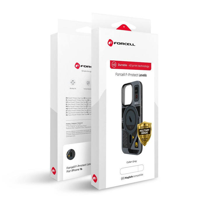Etui na Samsung S25 Forcell F-Protect Levels Dual Layer 4D technology zgodny z MagSafe Military Drop-Test cyber grey