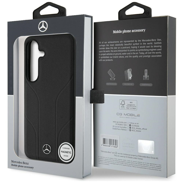 Etui Mercedes Leather Debossed Lines      MagSafe do Samsung Galaxy S25+ czarny