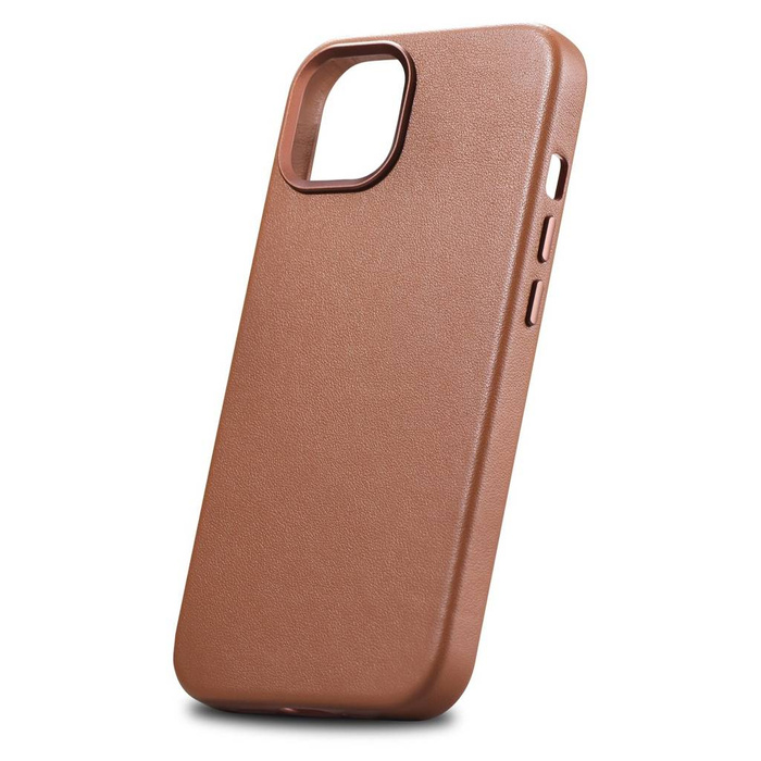 iCarer Case Leather pokrowiec etui z naturalnej skóry do iPhone 14 brązowy (WMI14220705-BN) (kompatybilne z MagSafe)