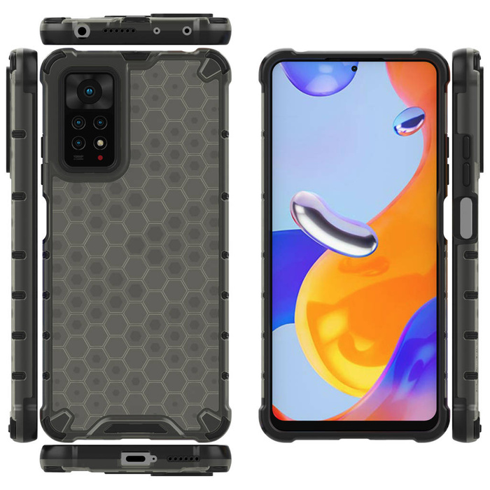 Etui Honeycomb pancerny pokrowiec z żelową ramką Xiaomi Redmi Note 11 Pro+ / 11 Pro czarny