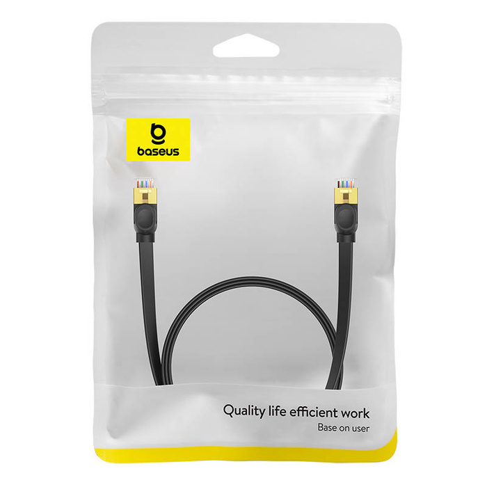 Płaski kabel sieciowy Baseus Ethernet RJ45, Gigabit, Cat.7, 1,5m (czarny)