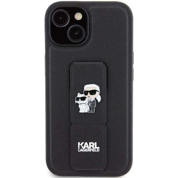 Etui Karl Lagerfeld KLHCP15SGSAKCPK iPhone 15 6.1" czarny/black hardcase Gripstand Saffiano Karl&Choupette Pins Case