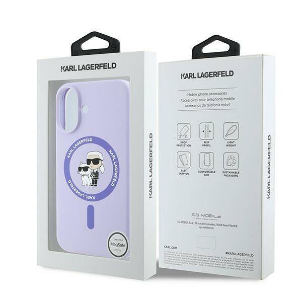 Etui Karl Lagerfeld iPhone 16 6.1" fioletowy/purple hardcase Silicone Karl&Choupette Ring MagSafe