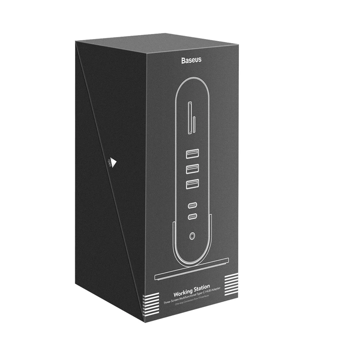 [PO ZWROCIE] HUB Baseus CAHUB-DG0G 3x USB 3.2 Gen 1 / 2x USB-A / 2x USB-C / czytnik kart SD, micro SD / AUX / 3x HDMI / RJ45 PD 100W (wtyczki EU / CN / UK) - szary