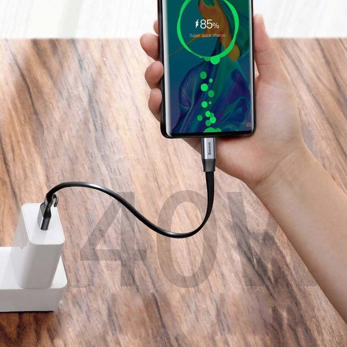 [PO ZWROCIE] Baseus Simple płaski kabel przewód USB / USB Typ C SuperCharge 5A 40W Quick Charge 3.0 QC 3.0 23cm szary (CATMBJ-BG1)