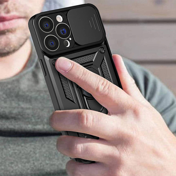 Etui Hybrid Armor Camshield etui iPhone 14 pancerny pokrowiec z osłoną na aparat niebieskie Case