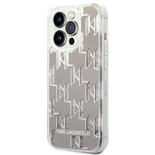 Etui KARL LAGERFELD Apple iPhone 14 Pro Max Liquid Glitter Monogram Srebrny Hardcase