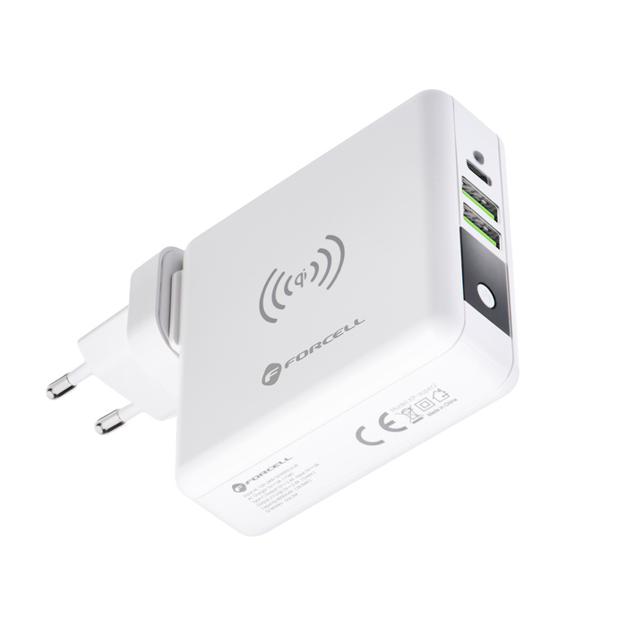 Wielofunkcyjna ładowarka Forcell F-Energy 4w1 2 x USB A + USB C 15W + power bank 8000mAh + ładowanie bezprzewodowe biała