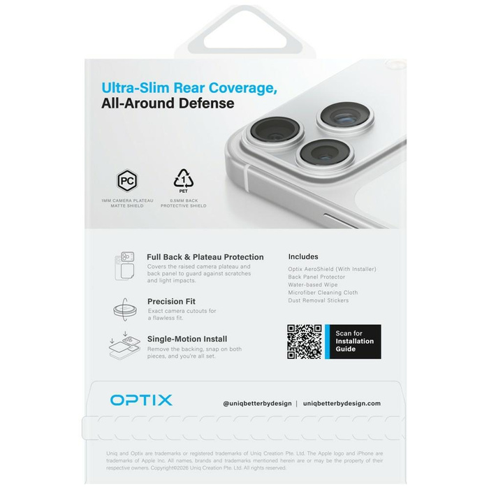 Ochrona modułu aparatu i tylnego panelu  UNIQ Optix Aeroshield+ Camera Module Protector do iPhone 17 Pro Max przezroczysty