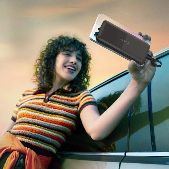 Powerbank Choetech B654 10000mAh 22.5W USB-A / USB-C / micro USB z wbudowanym kablem USB-C / Lightning - czarny