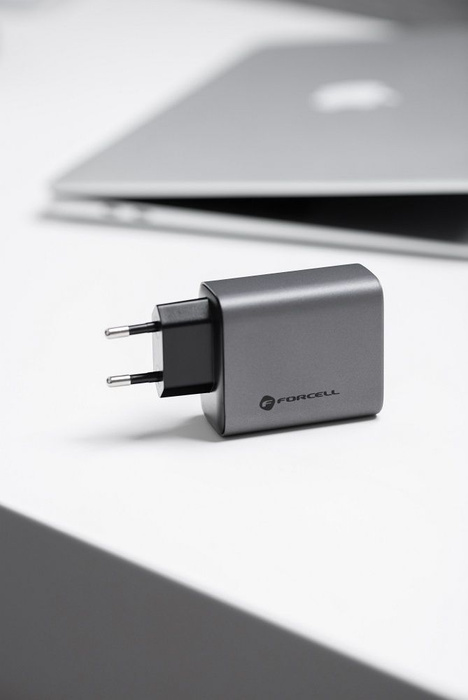 Ładowarka sieciowa do telefonu Forcell F-Energy GaN 2 x USB C + USB A QC4.0 PD 4A 65W VT-42B szara
