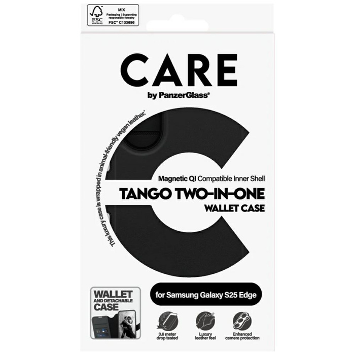 Etui CARE by PanzerGlass Feature Tango   2w1 Wallet Qi do Samsung Galaxy S25 Edge czarny