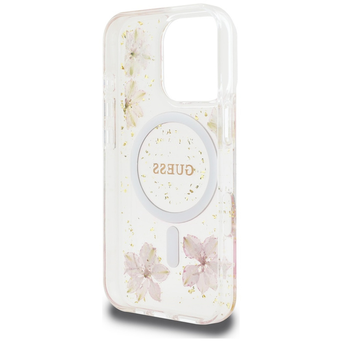 Etui Guess Resin Flowers MagSafe do      iPhone 16 Pro Max różowy