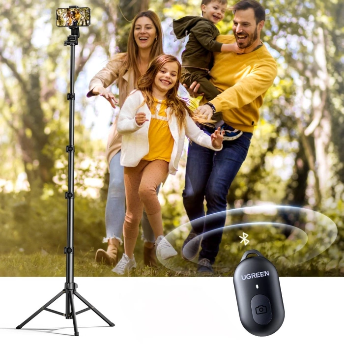 Selfie stick Ugreen LP680 ze stojakiem i pilotem Bluetooth 1.8m - czarny