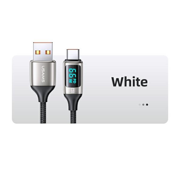 USAMS Kabel pleciony U78 USB-C 1.2m LED 6A Fast Charging biały/white SJ544USB02 (US-SJ544)