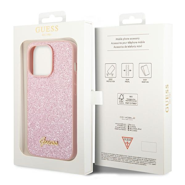 Etui GUESS Apple iPhone 14 Pro Max Glitter Script Różowy Hardcase