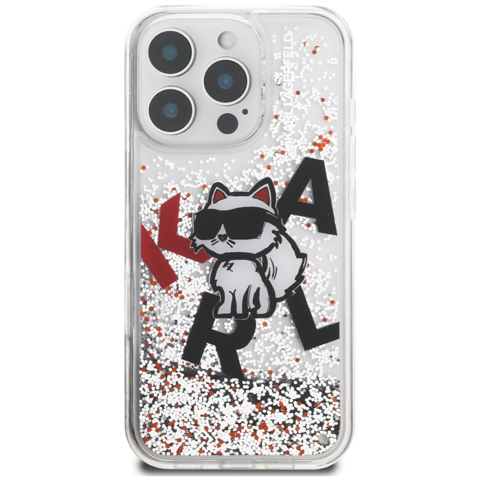 Etui Karl Lagerfeld Liquid Glitter       Choupette Logo do iPhone 16 Pro Max przezroczysty