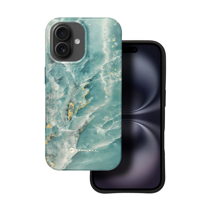 Etui na iPhone 16 Forcell F-Protect Mirage zgodny z MagSafe Military Drop-Test green marble